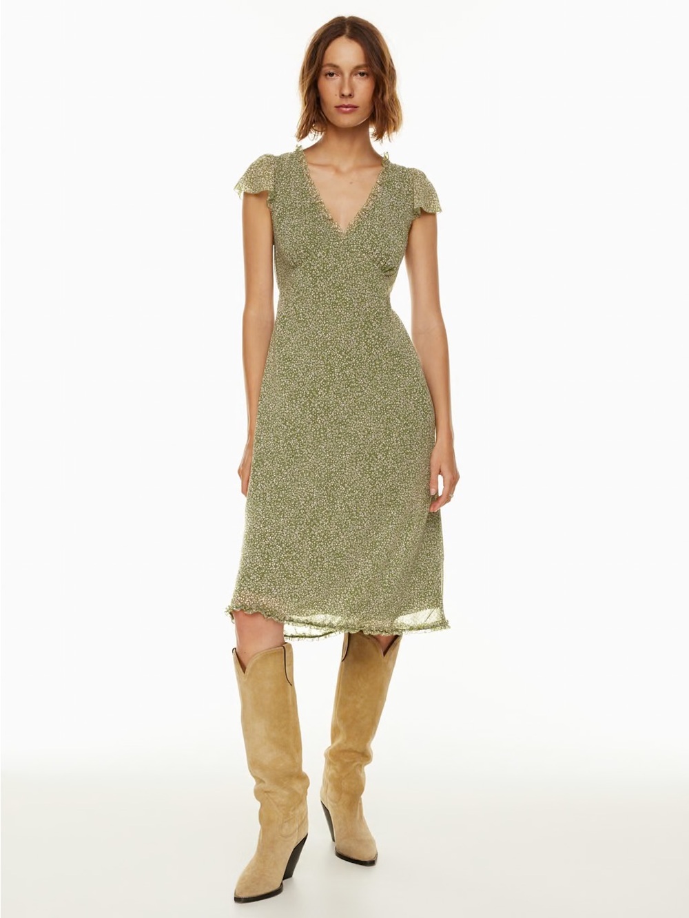 NWOT Aritzia Wilfred Camelot Dress in Grotto Green Sage White Floral